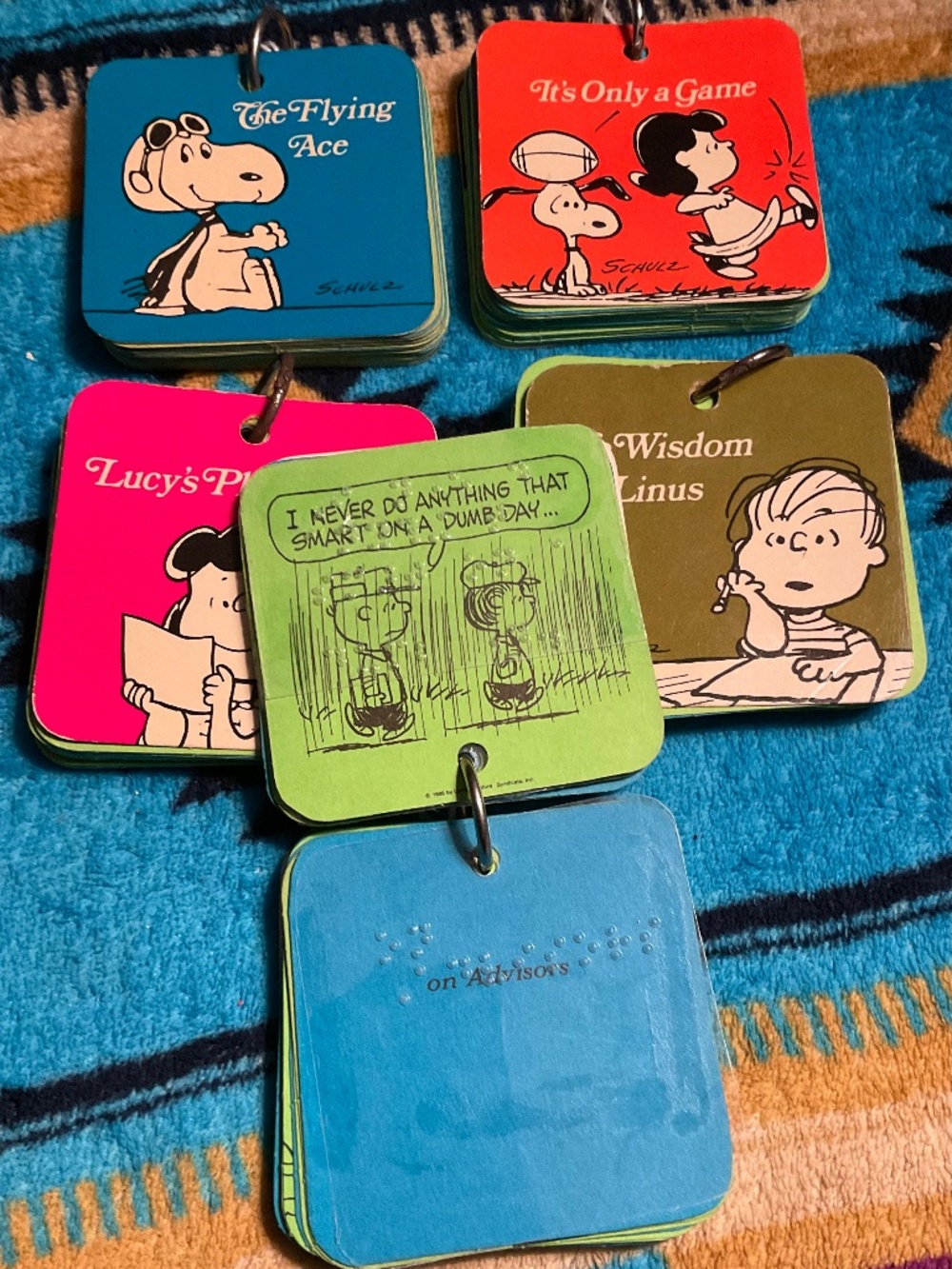 Vintage 1970s peanuts characters Hallmark flip cards one has braille